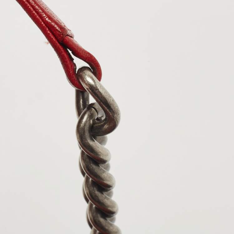 Pre Owned Chanel Red Quilted Leather and Patent Medium Boy Flap Bag