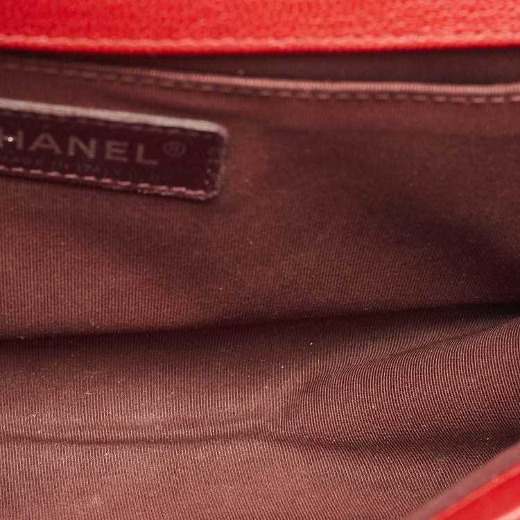 Pre Owned Chanel Red Quilted Leather and Patent Medium Boy Flap Bag