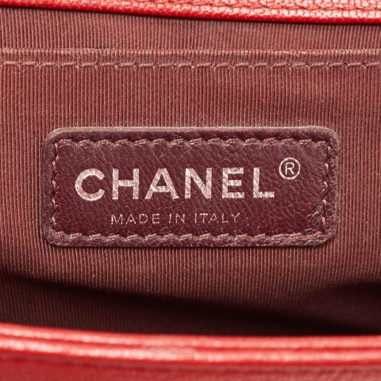 Pre Owned Chanel Red Quilted Leather and Patent Medium Boy Flap Bag