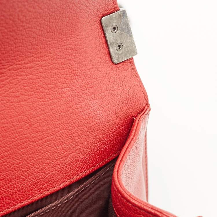 Pre Owned Chanel Red Quilted Leather and Patent Medium Boy Flap Bag