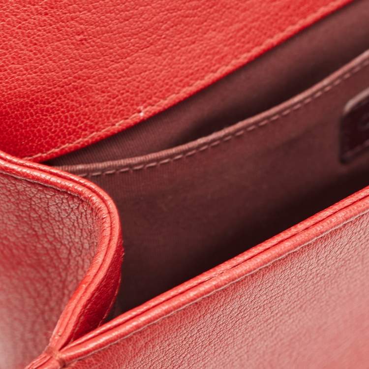 Pre Owned Chanel Red Quilted Leather and Patent Medium Boy Flap Bag