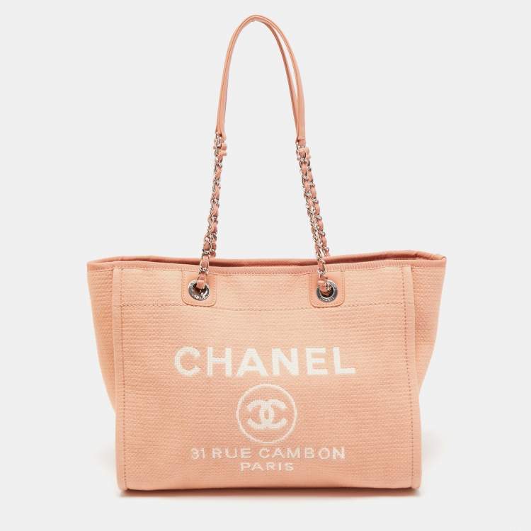 Glatte komfort bevægelse Chanel Peach Canvas Medium Deauville Shopper Tote Chanel | TLC
