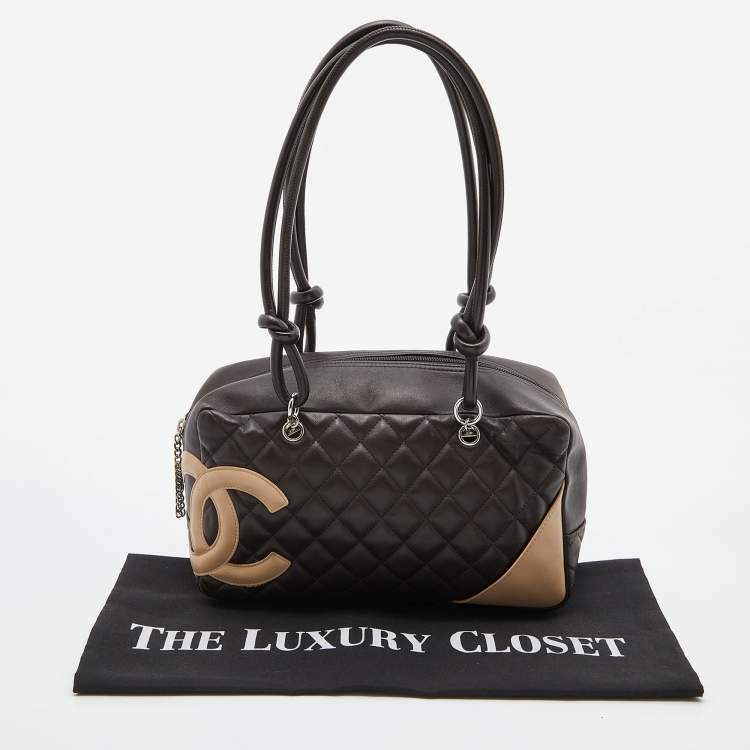Pre Owned Chanel Brown/Beige Quilted Leather Cambon Ligne Bowler Bag