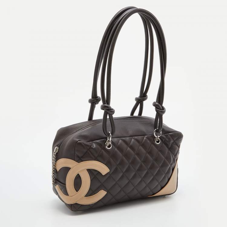 Pre Owned Chanel Brown/Beige Quilted Leather Cambon Ligne Bowler Bag