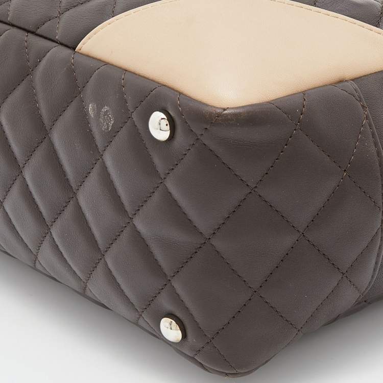 Pre Owned Chanel Brown/Beige Quilted Leather Cambon Ligne Bowler Bag
