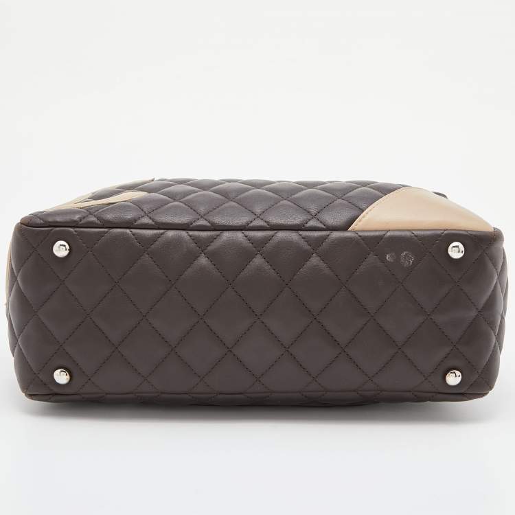 Pre Owned Chanel Brown/Beige Quilted Leather Cambon Ligne Bowler Bag