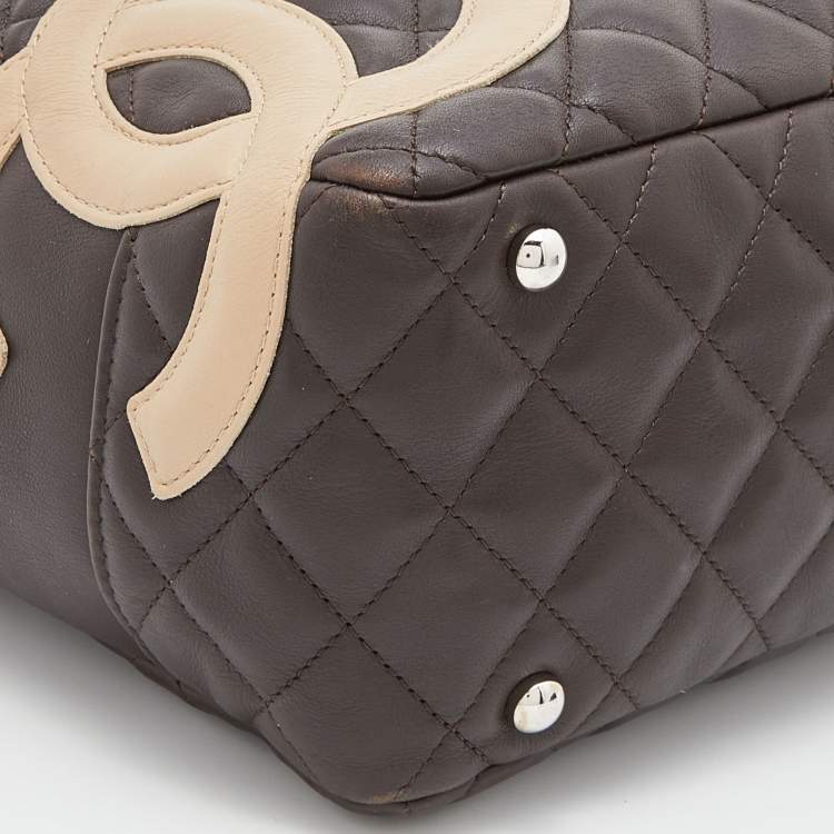 Pre Owned Chanel Brown/Beige Quilted Leather Cambon Ligne Bowler Bag