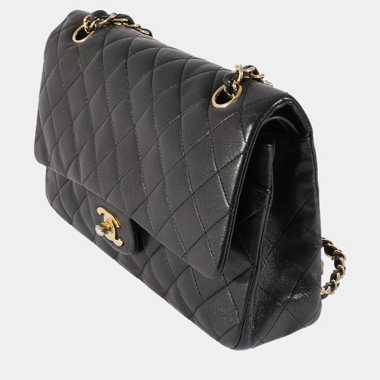 Chanel Classic Double Flap Quilted Lambskin Silver-tone Medium Black - US