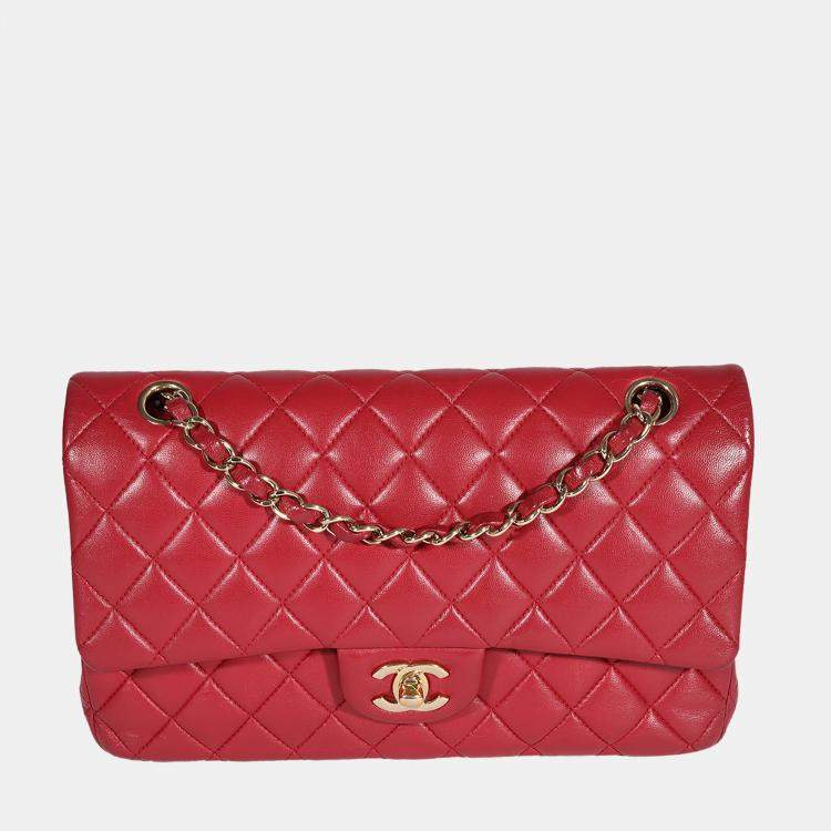 Chanel Red Quilted Lambskin Medium Classic Double Flap Bag Chanel