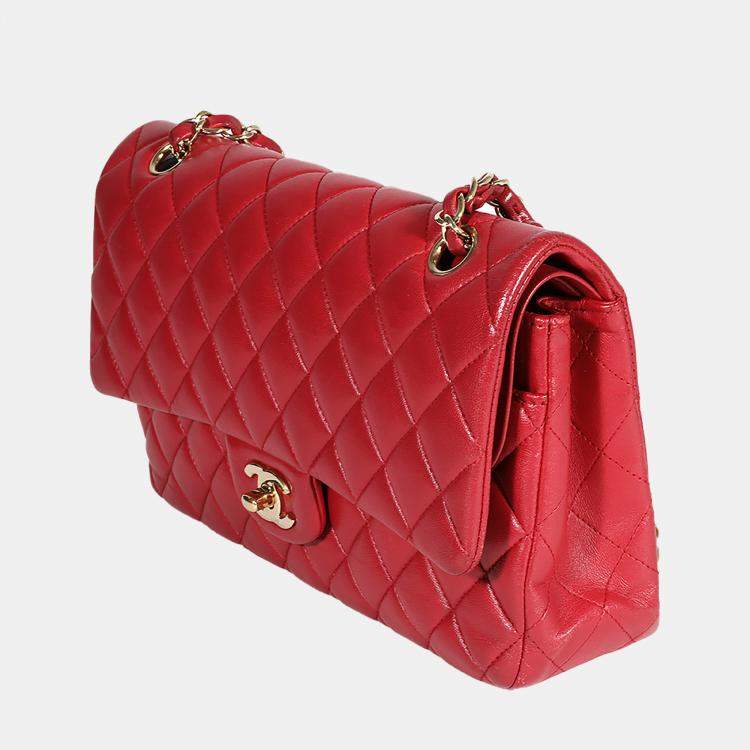 chanel red handbag leather
