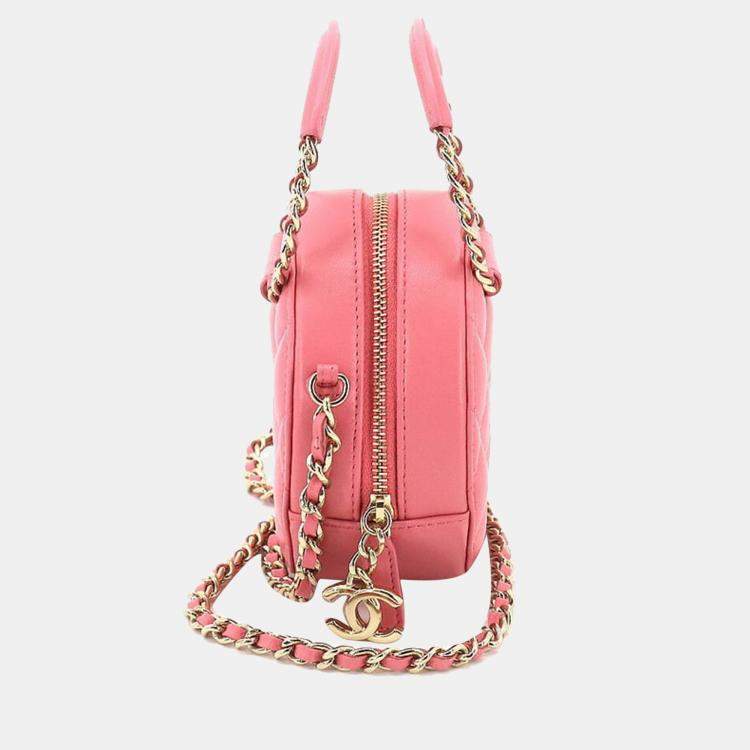Pre Owned Chanel Pink Leather Round CC Top Handle Bag 