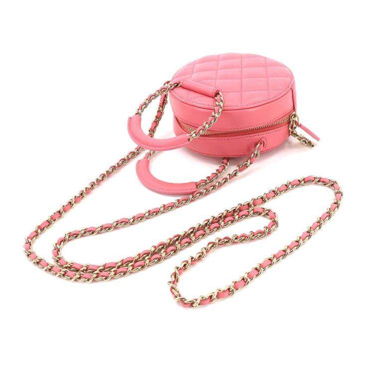 Pre Owned Chanel Pink Leather Round CC Top Handle Bag 