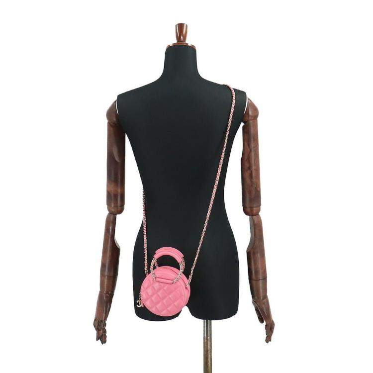 Pre Owned Chanel Pink Leather Round CC Top Handle Bag 