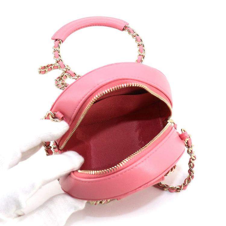 Pre Owned Chanel Pink Leather Round CC Top Handle Bag 