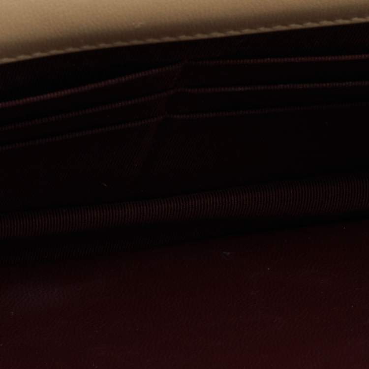 Pre Owned Chanel Beige/Burgundy Quilted Leather Classic Wallet on Chain