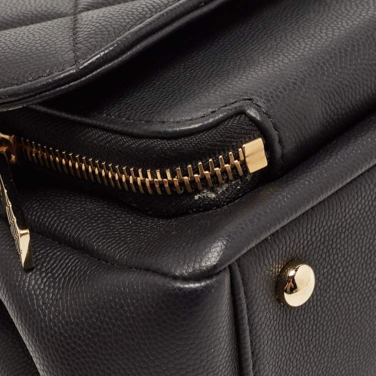 Pre Owned Chanel Black Quilted Caviar Leather Small Business Affinity Top Handle Bag
