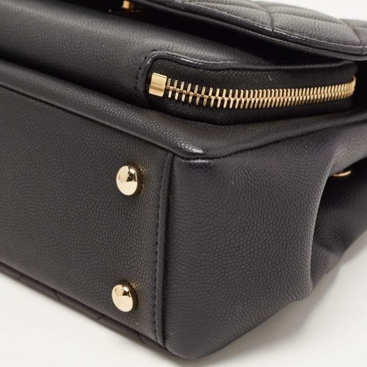 Pre Owned Chanel Black Quilted Caviar Leather Small Business Affinity Top Handle Bag