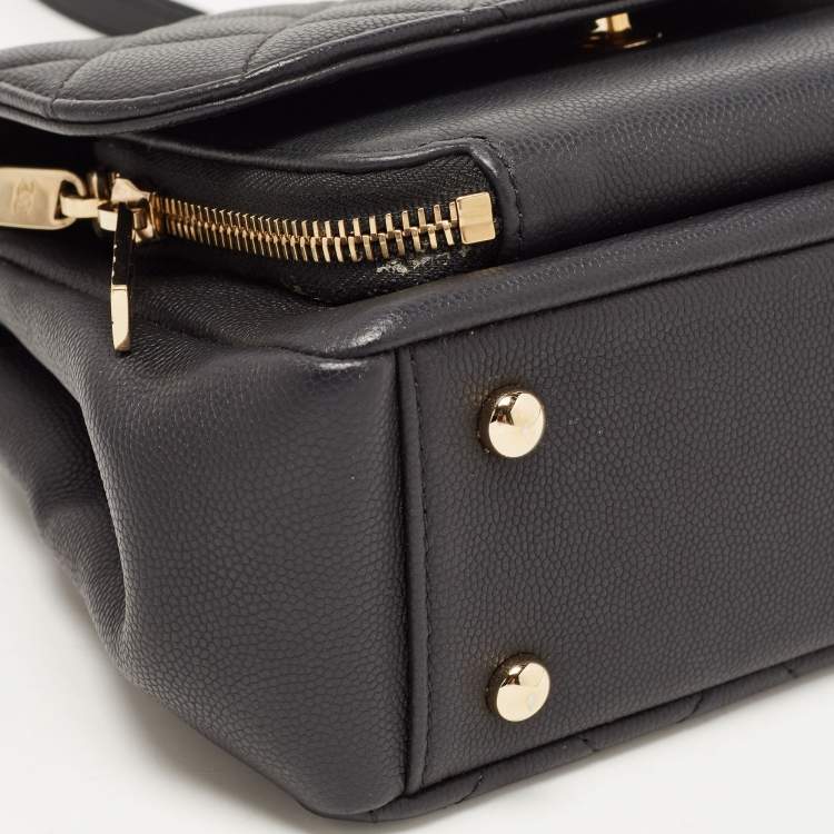 Pre Owned Chanel Black Quilted Caviar Leather Small Business Affinity Top Handle Bag