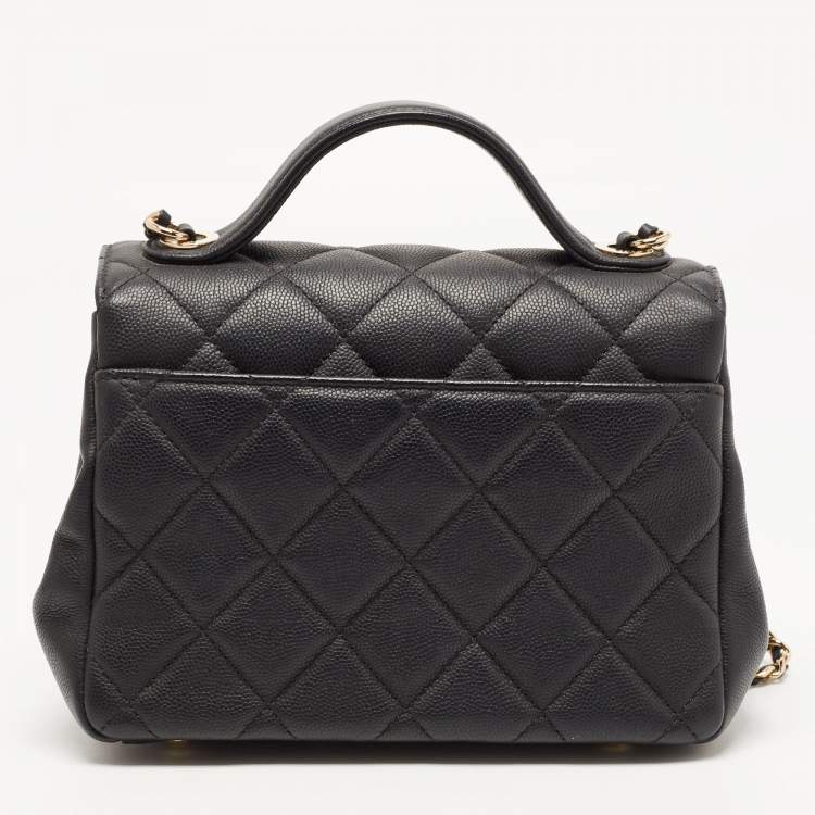 Pre Owned Chanel Black Quilted Caviar Leather Small Business Affinity Top Handle Bag