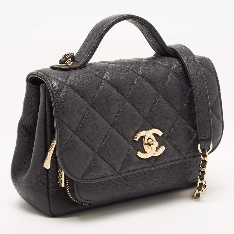 Pre Owned Chanel Black Quilted Caviar Leather Small Business Affinity Top Handle Bag