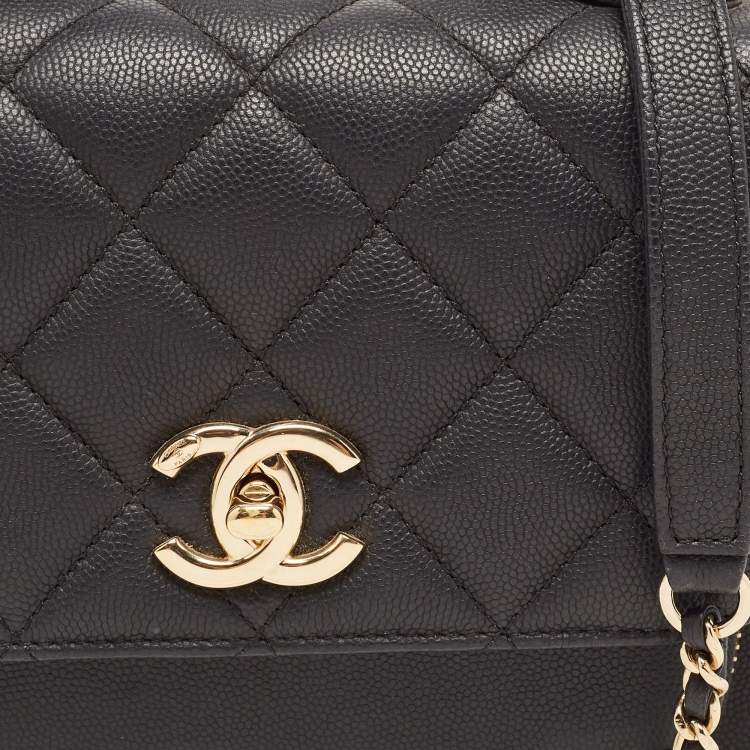 Pre Owned Chanel Black Quilted Caviar Leather Small Business Affinity Top Handle Bag