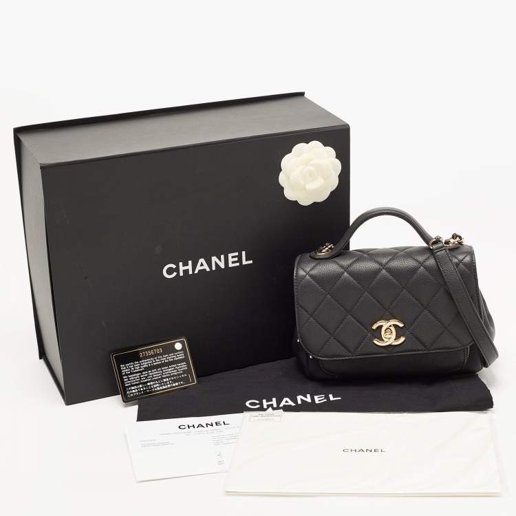 Pre Owned Chanel Black Quilted Caviar Leather Small Business Affinity Top Handle Bag