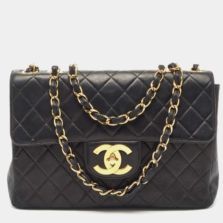 Chanel Black Quilted Lambskin Leather Jumbo Classic Single Flap Bag