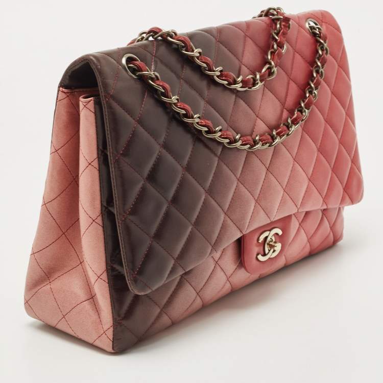 Pre Owned Chanel Ombre Pink Quilted Leather Maxi Classic Single Flap Bag