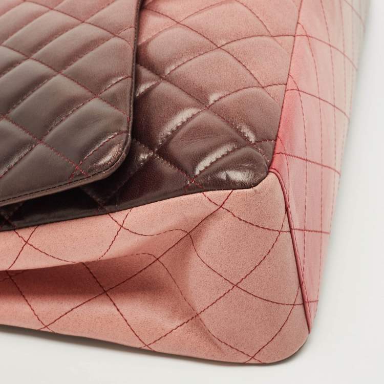 Pre Owned Chanel Ombre Pink Quilted Leather Maxi Classic Single Flap Bag