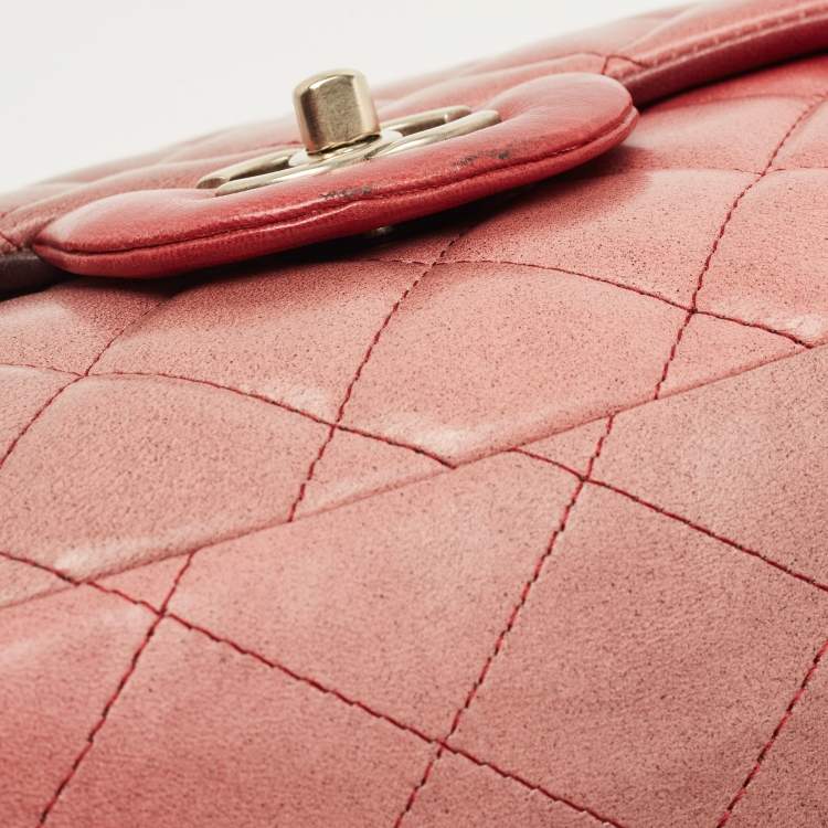 Pre Owned Chanel Ombre Pink Quilted Leather Maxi Classic Single Flap Bag