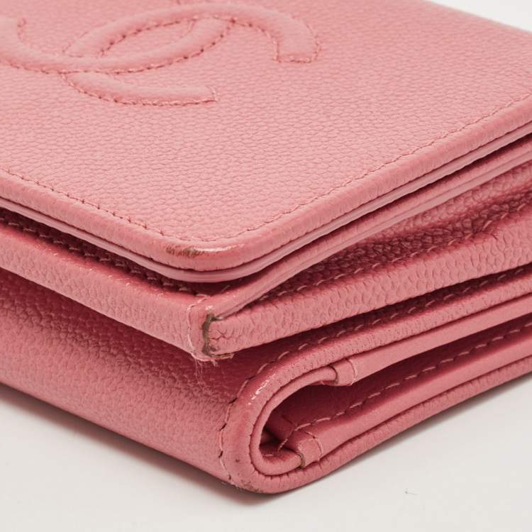 Pre Owned Chanel Pink Caviar Leather CC Flap Trifold Compact Wallet