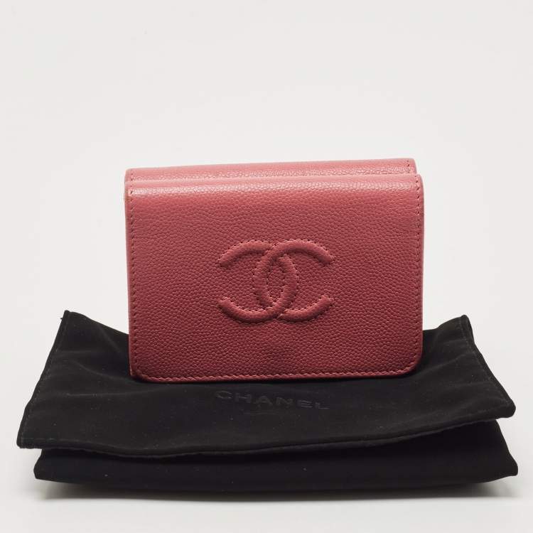 Pre Owned Chanel Pink Caviar Leather CC Flap Trifold Compact Wallet