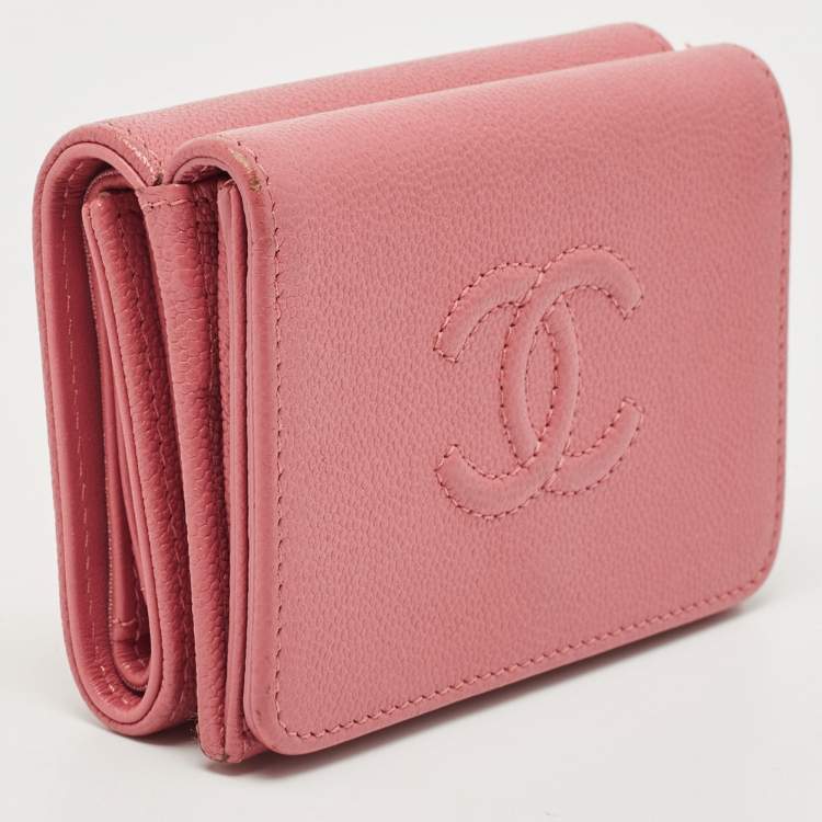 Pre Owned Chanel Pink Caviar Leather CC Flap Trifold Compact Wallet