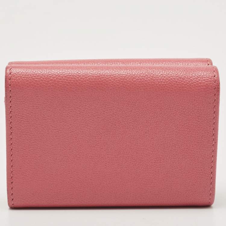 Pre Owned Chanel Pink Caviar Leather CC Flap Trifold Compact Wallet