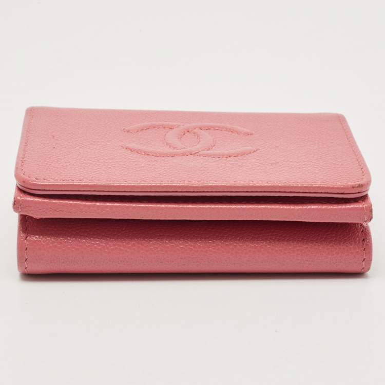 Pre Owned Chanel Pink Caviar Leather CC Flap Trifold Compact Wallet