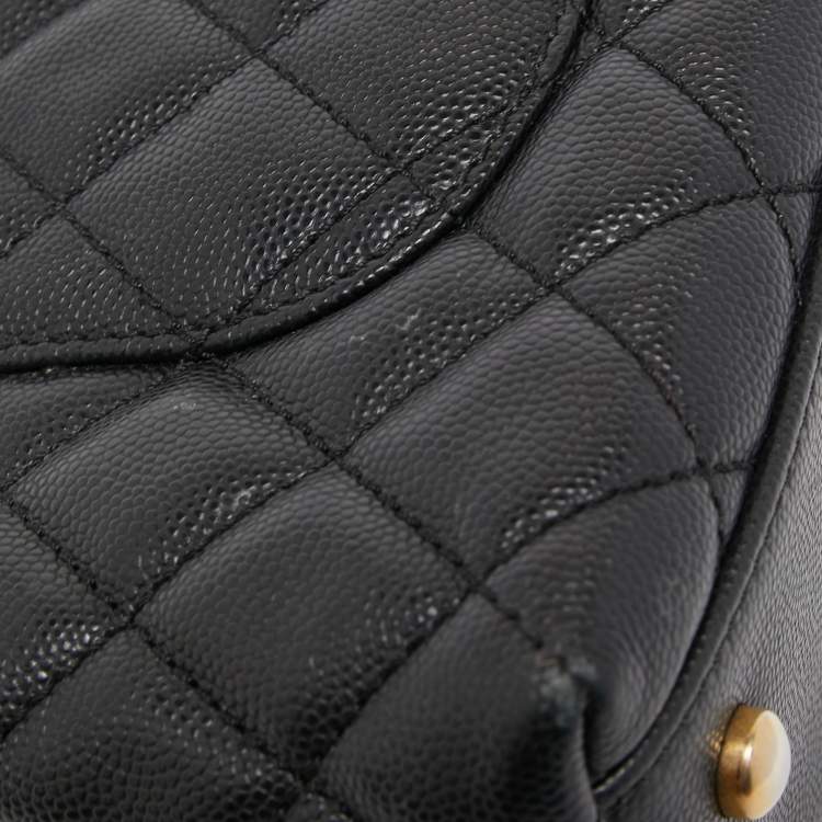Pre Owned Chanel Black Quilted Caviar Leather Mini Coco Top Handle Bag