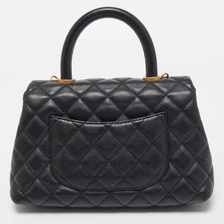 Pre Owned Chanel Black Quilted Caviar Leather Mini Coco Top Handle Bag