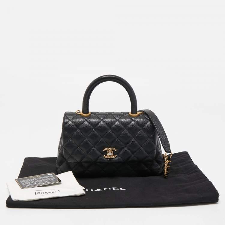 Pre Owned Chanel Black Quilted Caviar Leather Mini Coco Top Handle Bag