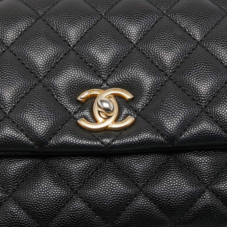 Pre Owned Chanel Black Quilted Caviar Leather Mini Coco Top Handle Bag