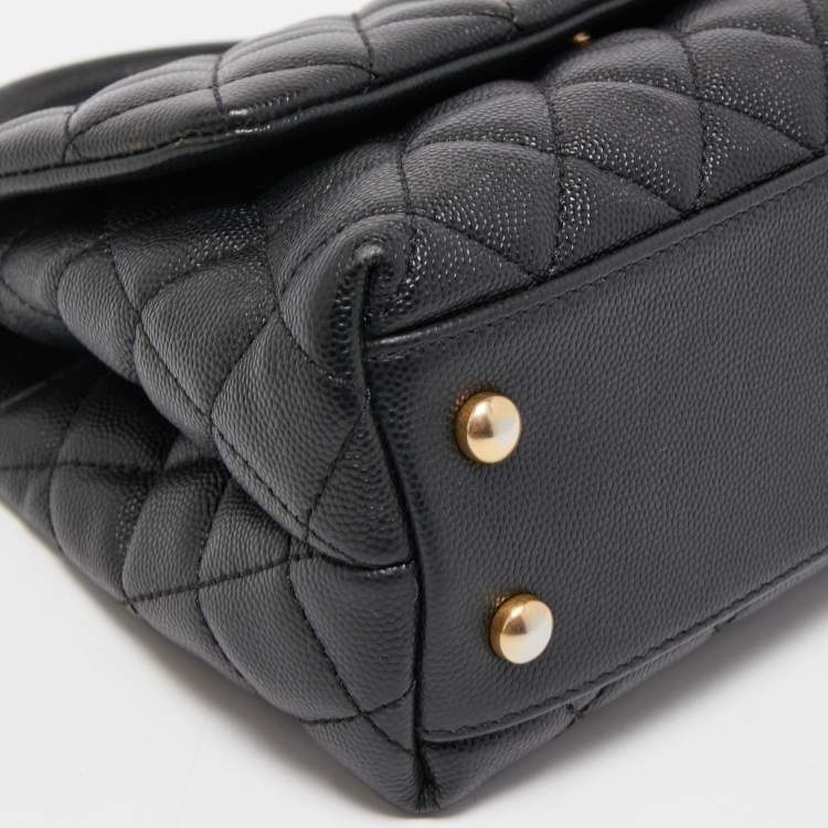 Pre Owned Chanel Black Quilted Caviar Leather Mini Coco Top Handle Bag