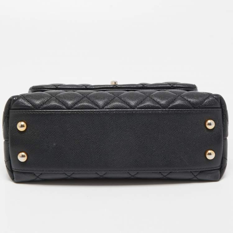 Pre Owned Chanel Black Quilted Caviar Leather Mini Coco Top Handle Bag