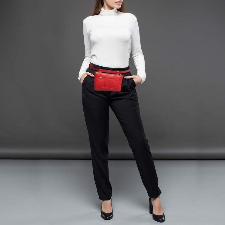 Chanel Red Leather CC Mania Double Zip Waist Belt Bag Chanel