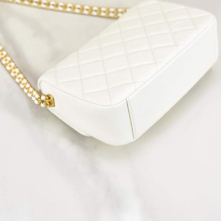 Pre Owned Chanel White Mini Quilted Caviar Single Flap Bag Shoulder Bag