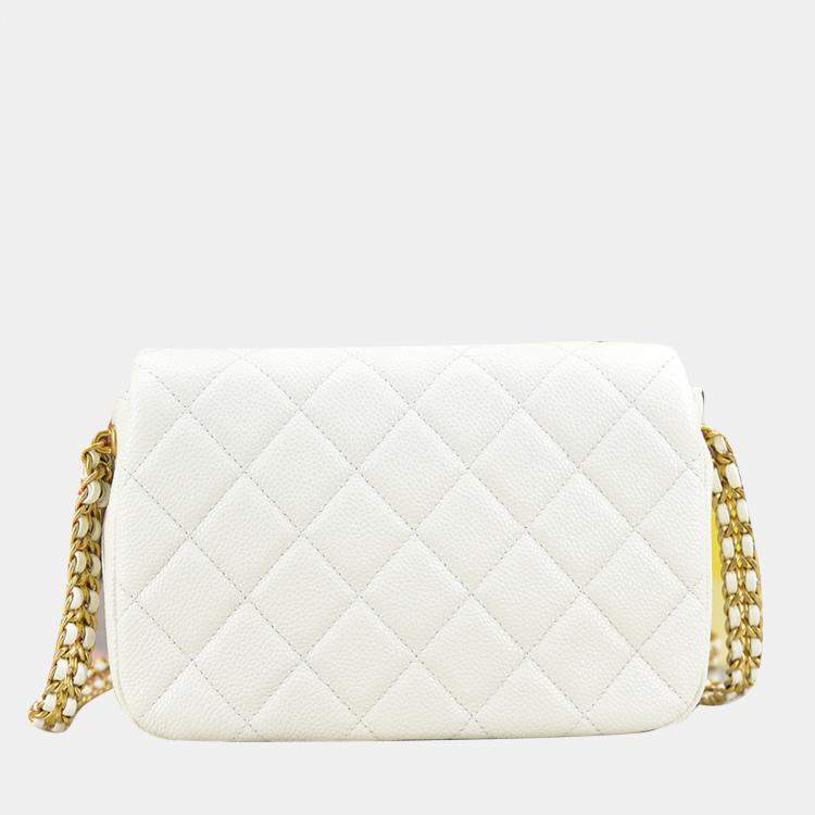 Chanel White Mini Quilted Caviar Single Flap Bag Shoulder Bag