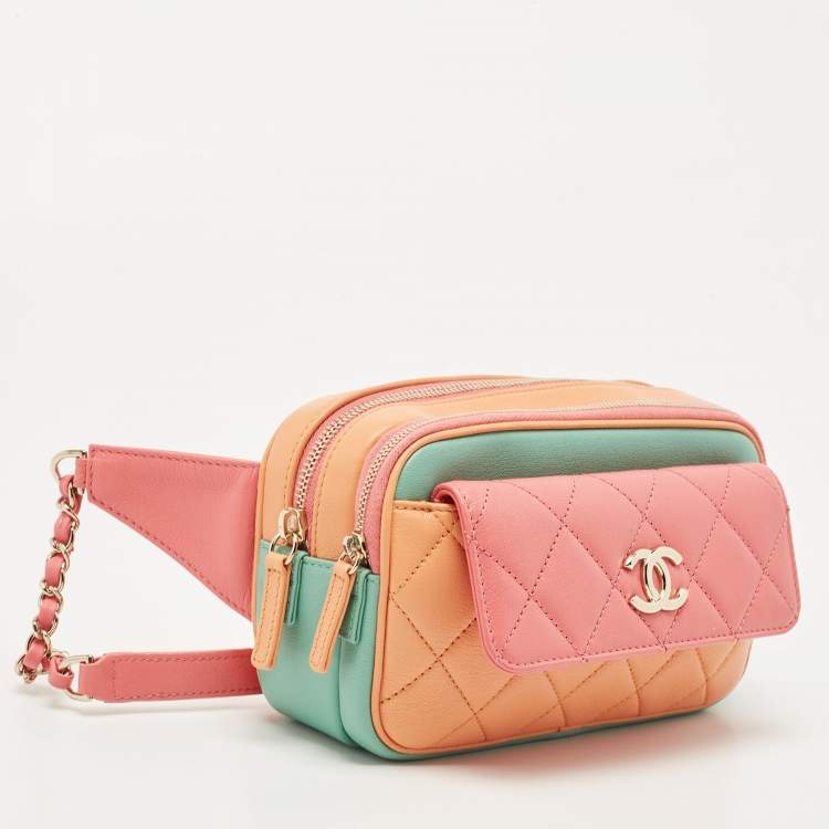 Pre Owned Chanel Multicolor Quilted Leather CC Double Zip Waist Bag