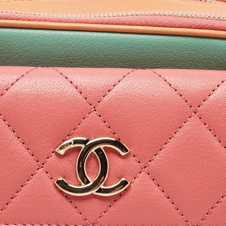 Pre Owned Chanel Multicolor Quilted Leather CC Double Zip Waist Bag