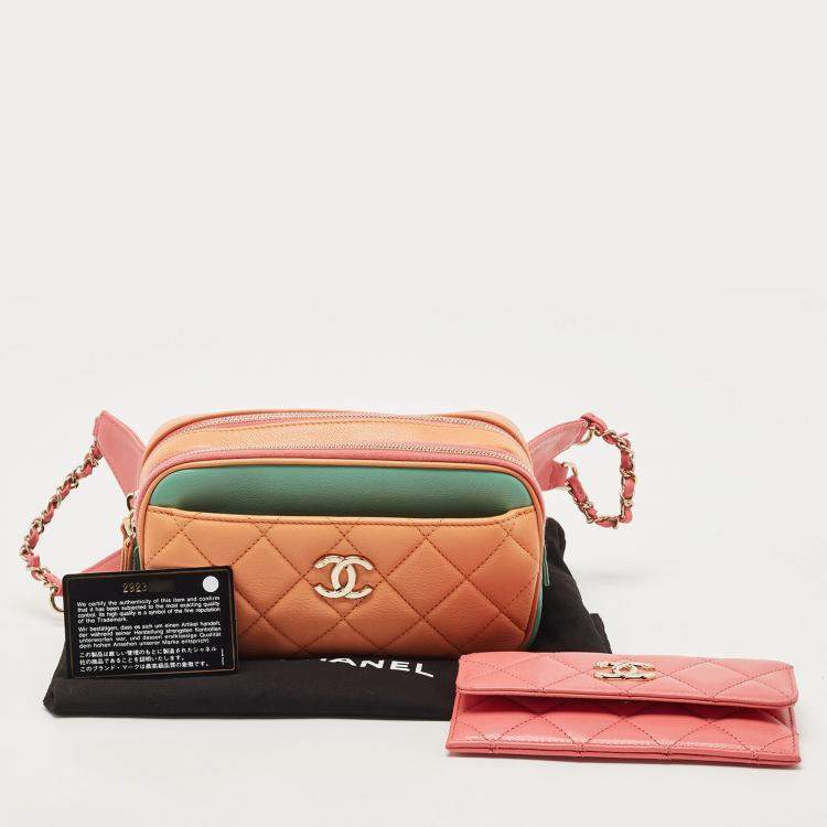 Pre Owned Chanel Multicolor Quilted Leather CC Double Zip Waist Bag