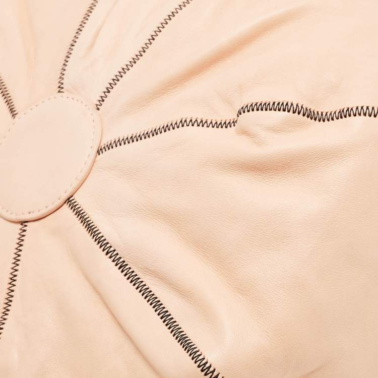 Pre Owned Chanel Peach/Black Leather Reversible Drawstring Tassel Bag