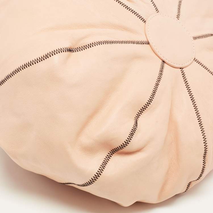 Pre Owned Chanel Peach/Black Leather Reversible Drawstring Tassel Bag