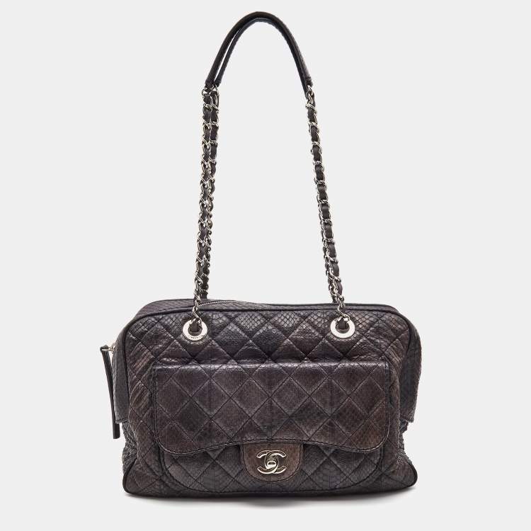Chanel Grey Quilted Python CC Front Pocket Camera Bag Chanel